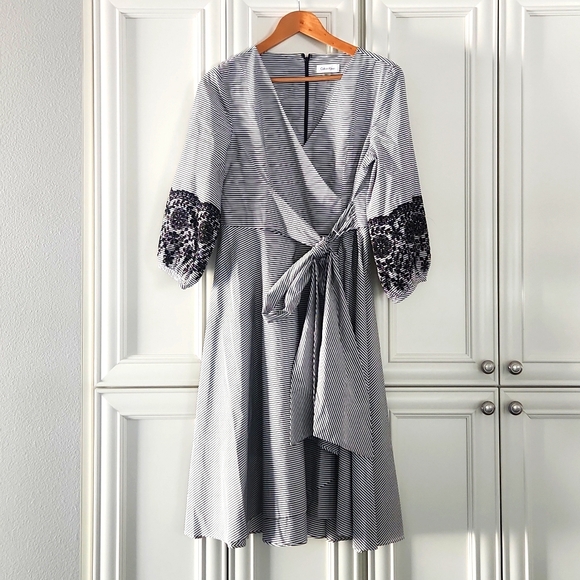 CALVIN KLEIN | $148 Striped Fit & Flare Midi Dress - Picture 1 of 6